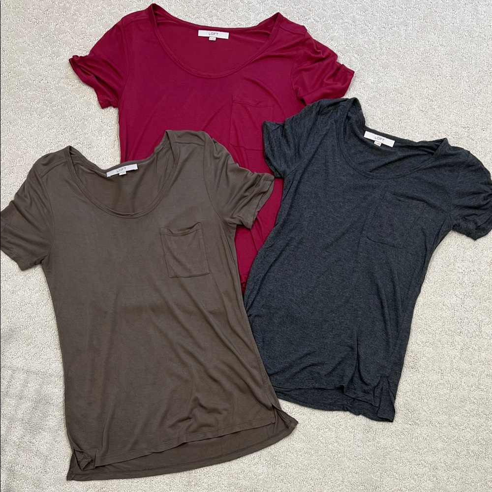 Women's Loft Casual T-Shirt Trio - Red, Gray, and Olive Green